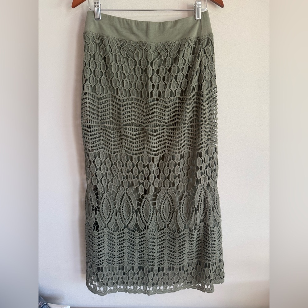 Chico's Olive Green Crochet Maxi Skirt